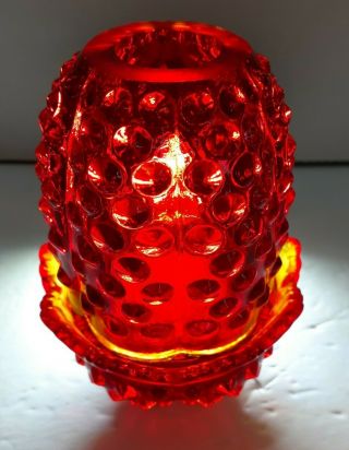 Fenton Art Glass Amberina Orange Red Hobnail Fairy Lamp Tealight Candle Holder