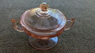 Vintage Pink Depression Glass Footed Sugar & Creamer & Candy Dish RARE w/lid 2