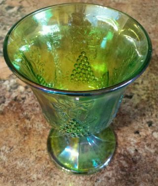 6 Indiana Stem Glass Irredescent Green Carnival Harvest Grape 8oz Goblet Vintage