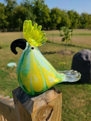 Murano Style 6 " Art Glass Parrot/cockatoo/bird Hand Blown Yellow And Green