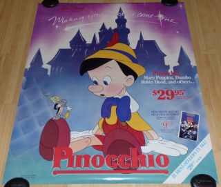Walt Disney Pinocchio 1985 Vhs Home Video Movie Poster Jiminy Cricket