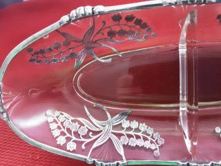 Antique Silver Floral Pattern Overlay Divided Relish Dish 2