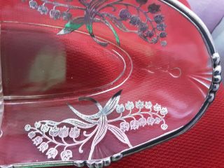 Antique Silver Floral Pattern Overlay Divided Relish Dish 3