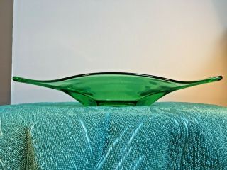 Vintage Mid Century Viking Art Glass Emerald Green Long Pointed Console Bowl 19 "