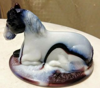 Vintage L.  G.  Wright Horse / Pony Candy Dish Purple Slag Glass Top Only