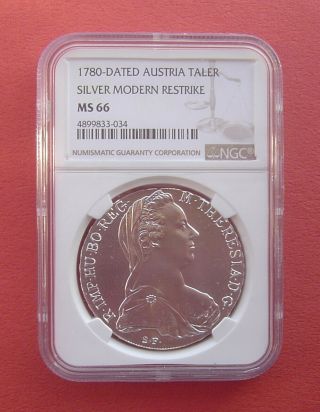 Austria 1780 - Dated Maria Theresia 1 Thaler Silver Modern Restrike Coin Ngc Ms66