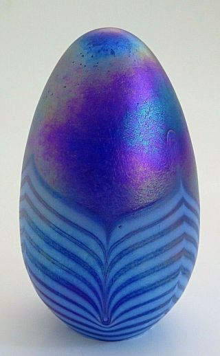 Roger Vines 1992 Msh Mt.  St.  Helens Ash 5 " Tall Egg Art Glass Dichroic Blues Etc