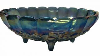 Carnival Glass Blue Purple Iridescent 12 " Oval Footed Fruit Bowl