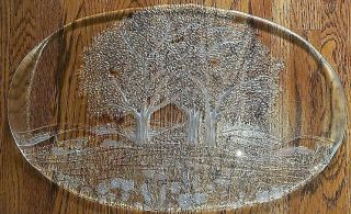 Vintage Kosta Boda Glass Serving Platter Tray Trees Church Flowers Mountains