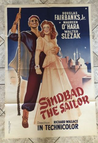 Douglas Fairbanks Jr Poster Vintage " Sinbad The Sailor” 1949 French Demi - Grande