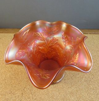 Vintage Fenton Iridescent Amber Marigold Carnival Glass Bowl Vase Holly Pattern