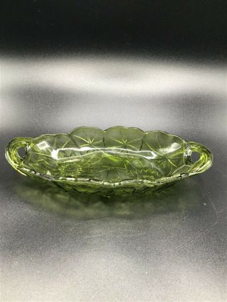 Vintage Indiana Green Depression Glass Oval Bowl With Floral Pattern