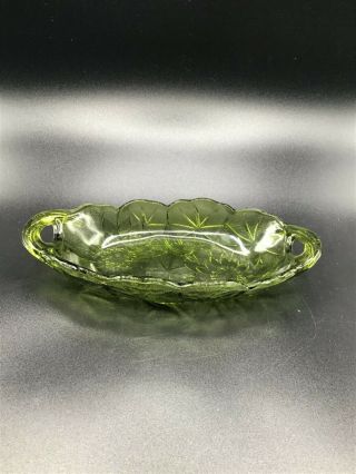 Vintage Indiana Green Depression Glass Oval Bowl with Floral Pattern 3