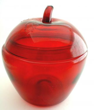 Vintage Anchor Hocking Red Glass Apple Cookie Jar
