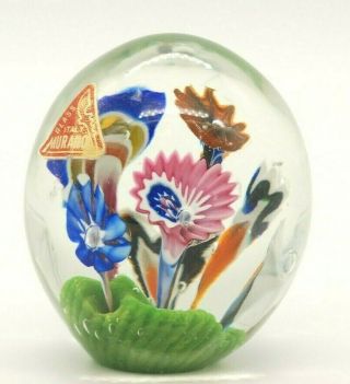 Vintage Murano Hand Blown Art Glass Flowers Multi - Color Egg Shaped Paperweight
