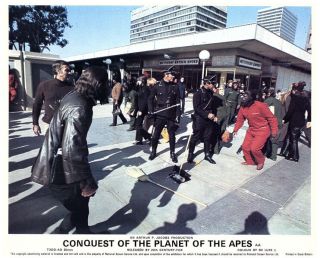 Conquest Of The Planet Of The Apes Lobby Card Ricardo Montalban & Apes