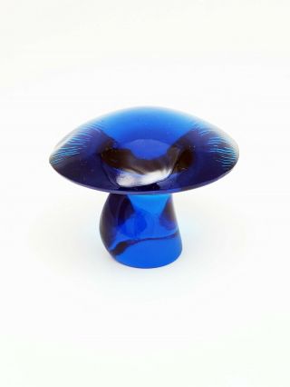 Vintage Mcm Viking Glass Bluenique Small Mushroom Paperweight