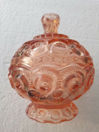 Vintage L.  E.  Smith Pink Opalescent Moon And Stars Compote Candy Dish With Lid