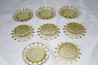 8 Jeannette Yellow Depression Glass Ashtrays/coasters With Homespun Pattern - - A