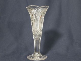 Antique Eapg Mckee Hickman Clear Glass Vase Oval Zipper Fan Diamond Design 1900