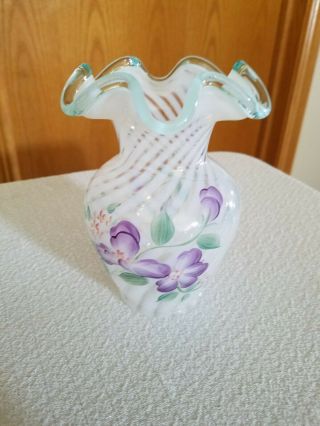 Fenton Fluted 5 " Hand Painted Floral Design Vase
