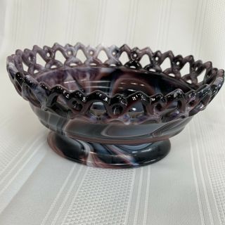 Vintage Purple & White Slag Glass Candy Dish.  Imperial Glass