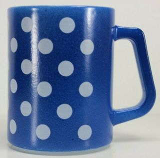 Vtg Federal Milk Glass D Handle Coffee Mug Blue/white Polka Dots Htf