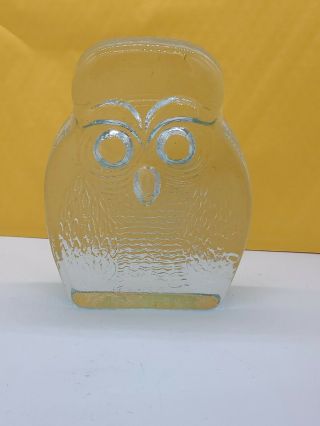 Blenko Clear Glass Owl Shaped Heavy Bookend Paperweight Figurine Mcm Vintage