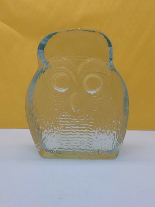 Blenko Clear Glass Owl Shaped Heavy Bookend Paperweight Figurine MCM Vintage 2