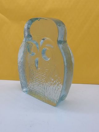 Blenko Clear Glass Owl Shaped Heavy Bookend Paperweight Figurine MCM Vintage 3
