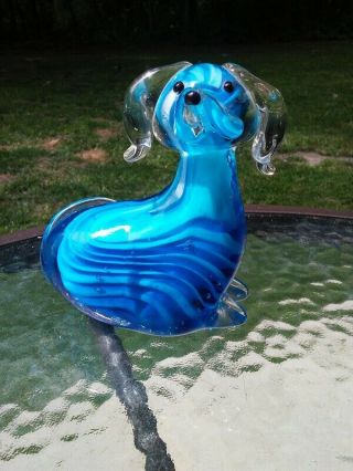 Murano Clear & Blue Glass Dog 5 " Figure Figurine Paperweight