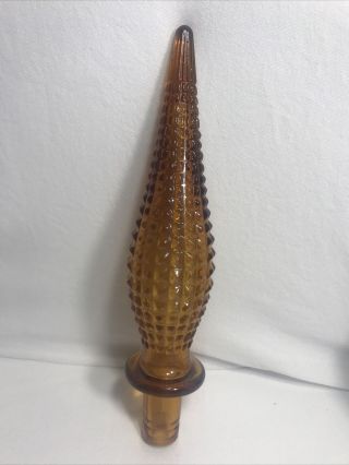 Vintage Mcm Italian Empoli Glass Honey Amber Decanter Genie Bottle Stopper