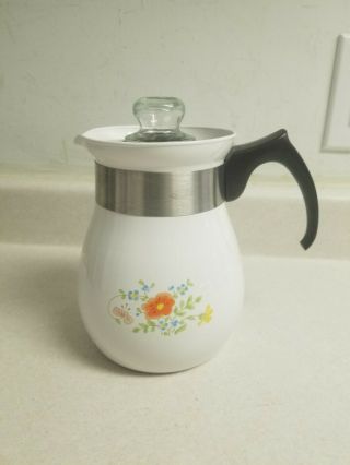 Vintage Corning Ware Stove Top Coffee Tea Pot P - 166 Corelle Wildflower 6 Cup