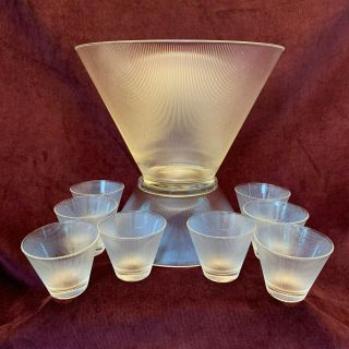 Mid Century Pedestal Punch Bowl With 8 Cups Norse Micro Rib