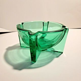 Vintage Green Uranium Vaseline Glass Art Deco Style Ashtray 3 " H X 5.  25 " W 2 Lbs.