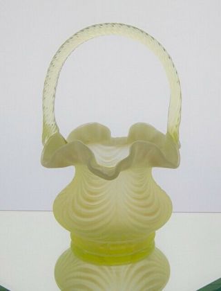 Fenton Pale Yellow Vase With Twisted Glass Handle 8 - 1/2 " Signed By George Fenton