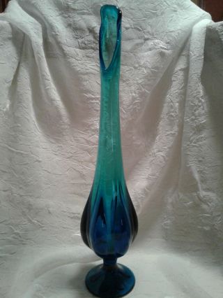 Vintage Viking Glass Epic Six 6 Petal Pattern Swung Vase Bluenique Blue 20.  5”