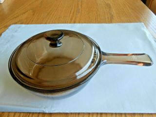 Corning Vision Pyrex Amber Brown Glass.  5 L Liter Small Sauce Pan & Lid Usa 6x2 "