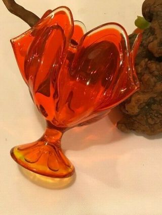 Vtg L.  E.  Smith Viking Orange Swung Glass Compote,  Mid Century,  Vase,  Footed,  Usa