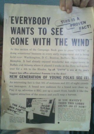 Gone With The Wind Press Ad Kit,  Re Release 1947