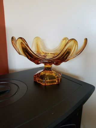 Vintage Viking Glass Amber Epic 6 Six Petal Large Footed Bowl Compote Hexigan