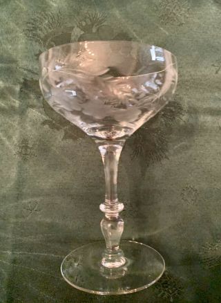 Set Of 6 Vintage Etched Crystal Champagne Or Sherbet Glasses,  Floral Design
