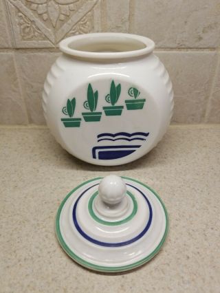 Anchor Hocking Fire King Vitrock Navy Blue Green Flower Pots Grease Jar w/lid 2