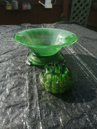 Davidson Green Cloud Glass Art Deco Flower Bowl.