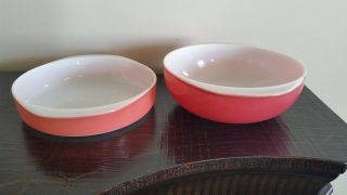 Pyrex 221 Flamingo Pink 8 Inch Cake Pan & Red Round 024 2 Qt.  Casserole Dish
