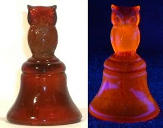 Boyd Glass Made In 1990 Owl Bell Owls Bird Slag Orange Spice Brown Yellow Fund