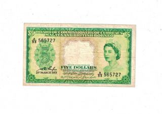 Malaya & British Borneo 5 Dollars 1953 P2 Pb2