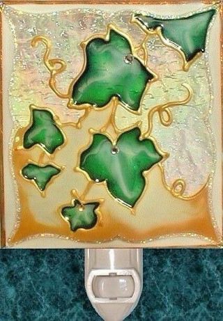 Decorative Green Ivy Vine Leaf Night Light Wall Plug In Stained Art Glass Gift 2