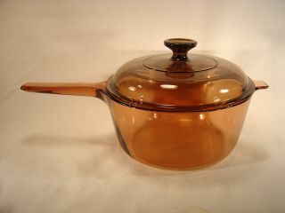 Pyrex Amber Vision Ware 2.  5 L Sauce Pan Skillet With Lid - Usa