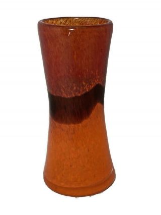 Vintage Studio Art Glass Floral Vase Red Orange Speckle 6.  25 " H Polished Base